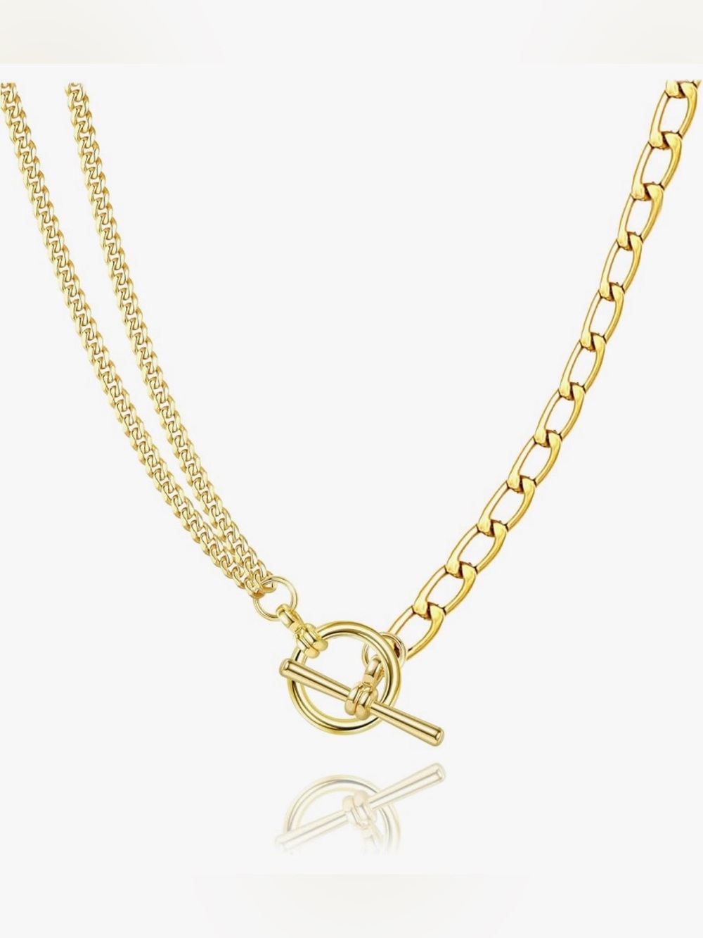 Gold Toggle Chain Necklace - Women’s Layered Link Pendant - Picture 1 of 7